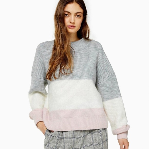 Topshop Striped Colorblock Chunky Sweater - Picture 1 of 12